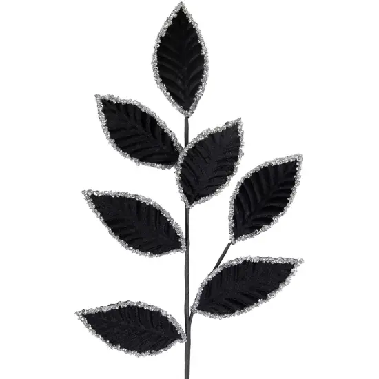 Northlight 26" Black and Silver Sequin Leaves Christmas Spray {5}
