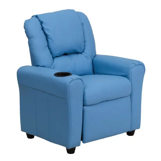 Emma and Oliver Contemporary Kids Recliner with Cup Holder and Headrest Light Blue Vinyl {1}