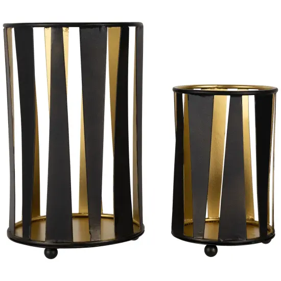 Northlight Abstract Iron Pillar Candle Holders - 9" - Black and Gold Finish - Set of 2 {1}