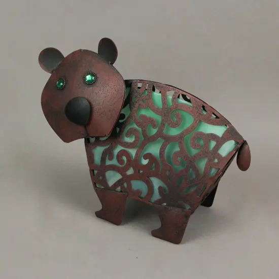 12 Inch Metal Bitty Bear Green Solar LED Statue Yard Decor Garden Sculpture Art {3}