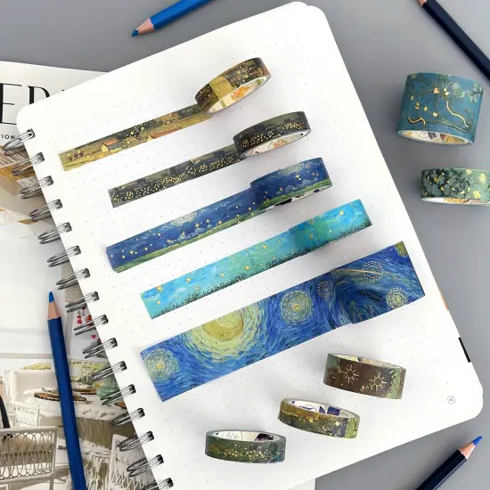 Wrapables Decorative Gold Foil Washi Tape Box Set for Arts & Crafts, Scrapbooking, Stationery, Diary (10 Rolls) Artwork {6}