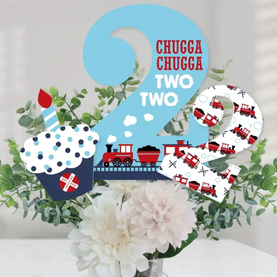 Big Dot of Happiness 2nd Birthday Railroad Party Crossing - Steam Train Second Birthday Party Centerpiece Sticks - Table Toppers - Set of 15 {1}