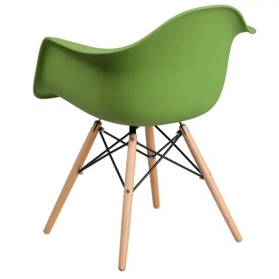 Merrick Lane Alda Series Polypropylene Accent Chair with Gently Curved Arms and Metal Braced Wooden Legs Green {3}