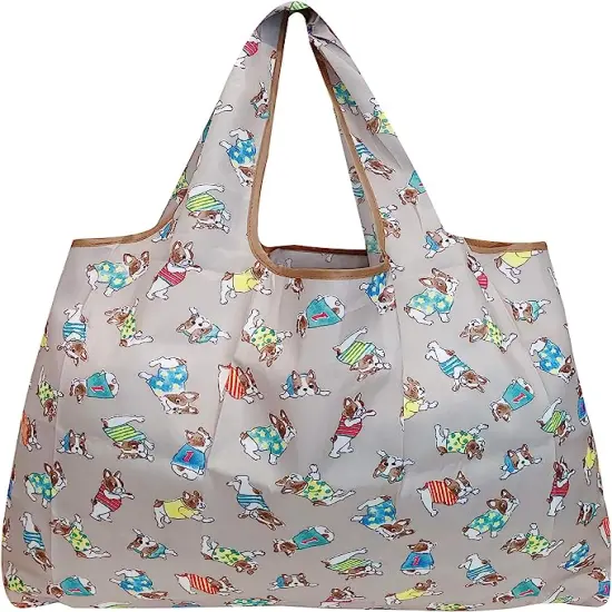 Wrapables Large Foldable Tote Nylon Reusable Grocery Bags, 5 Pack Cuddly Animals {2}