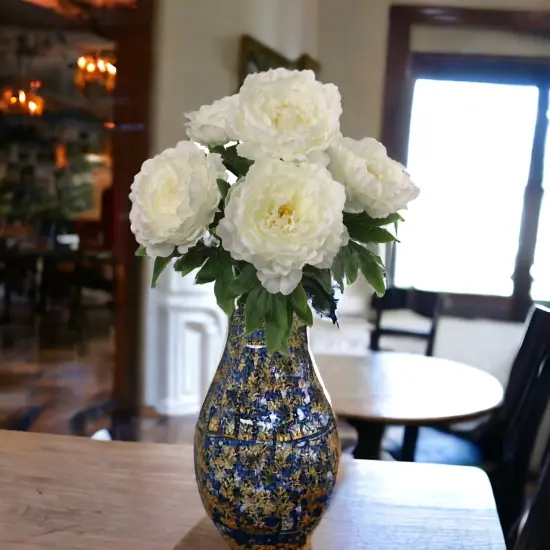 20" White Peony Bush - 12-Pack with 5 Lifelike Silk Flowers & Realistic Foliage, Elegant Floral Decor for Arrangements & Events - All-Season Beauty, Floral Home by Artificial Flowers {5}