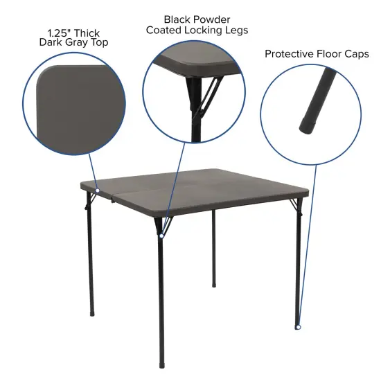 Emma and Oliver 2.83-Foot Square Bi-Fold Plastic Folding Table with Carrying Handle Gray {7}