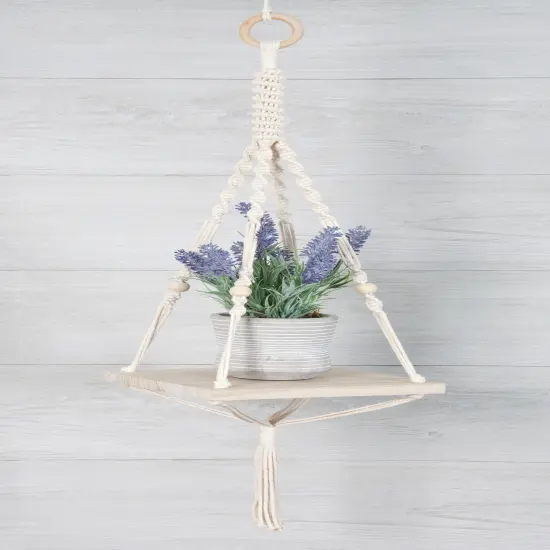 Solid Oak Macrame Decorative Hanging Kit-Hanging Shelf - Square {2}