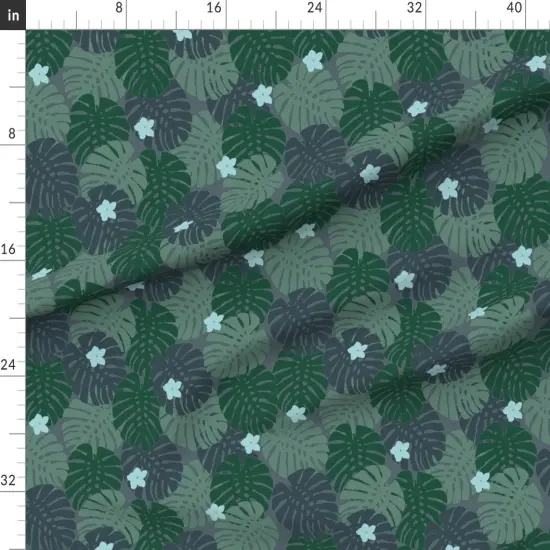Various Fabrics by the Yard or Fat Quarter Green Beach Tropical Hawaii Moody Rainforest Cool Tone Jungle Plants Botanical Floral Leaves Large Scale Custom Printed Fabric by Spoonflower {1}