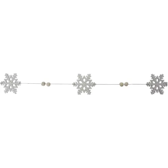 Northlight White Glitter Dusted Snowflake Christmas Garland with Wooden Beads - 5.25' {5}
