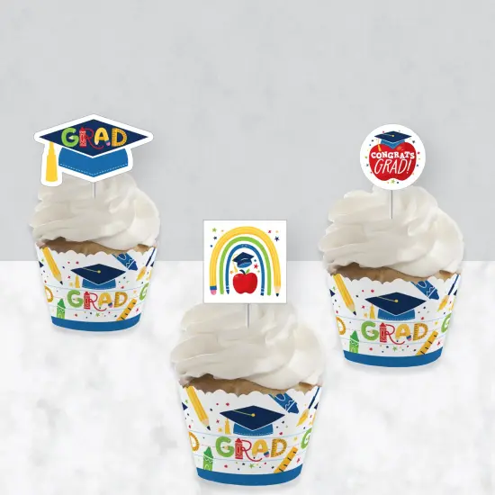 Big Dot of Happiness Elementary Grad - Cupcake Decoration - Kids Graduation Party Cupcake Wrappers and Treat Picks Kit - Set of 24 {4}