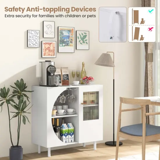 Costway Kitchen Sideboard Wooden Buffet Cabinet with Glass Holder & Tempered Glass Doors {6}