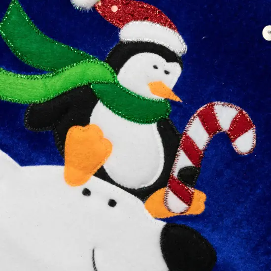 Northlight 24" Large Penguin and Bear Blue Velveteen Christmas Stocking with White Cuff {4}