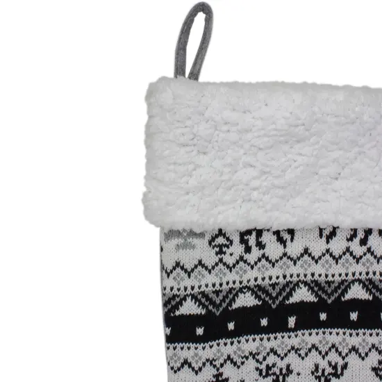 Northlight 21" Black, Gray and White Rustic Lodge Knit Christmas Stocking with High Pile Fleece Cuff {5}