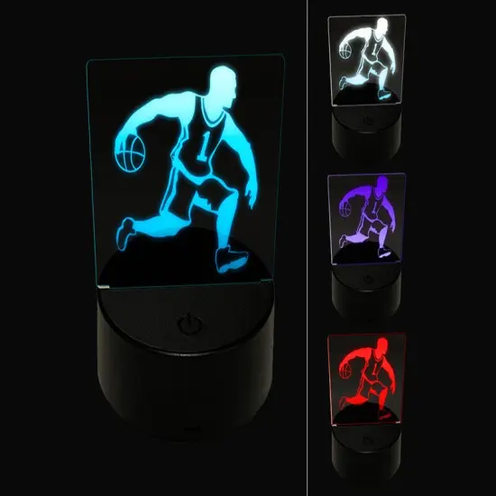 Basketball Player Dribbling Ball Running 3D Illusion LED Night Light Sign Nightstand Desk Lamp {1}