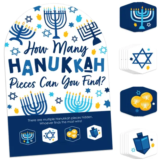 Big Dot of Happiness Hanukkah Menorah - Chanukah Holiday Party Scavenger Hunt - 1 Stand and 48 Game Pieces - Hide and Find Game {1}