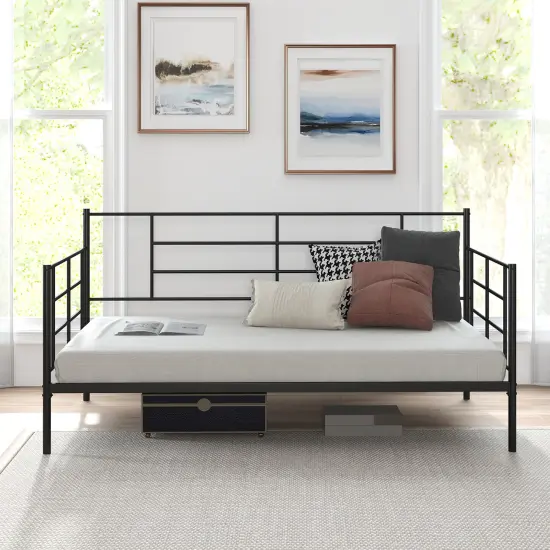 Twin Size Metal Daybed Sofa Bed Frame with Armrests and Backrest {6}