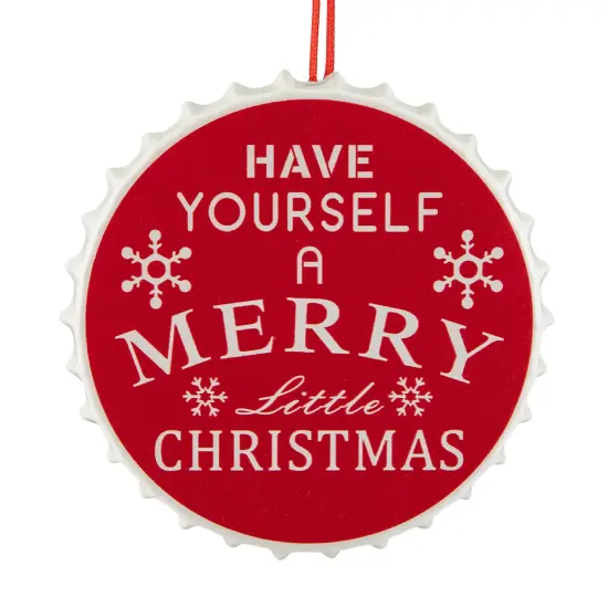 Northlight 4" Red "Have Yourself A Merry Little Christmas" Bottle Cap Ornament {3}
