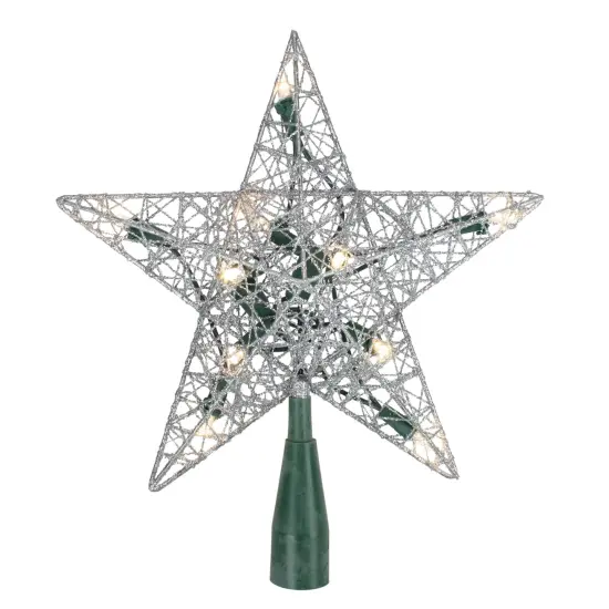 Northlight 9" Lighted Silver Wire Star Christmas Tree Topper - White LED Lights {3}