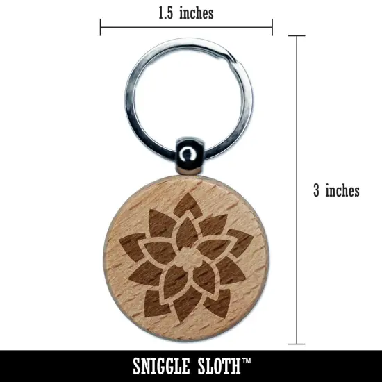 Christmas Poinsettia Engraved Wood Round Keychain Tag Charm {2}