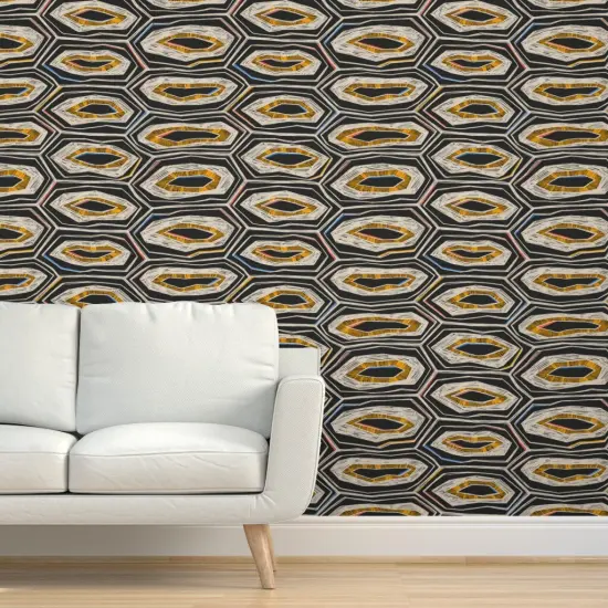 Peel & Stick Wallpaper 2FT Wide Tortoiseshell Abstract Bold Geometric Animal Print Hexagon Hand Drawn Custom Removable Wallpaper by Spoonflower {5}