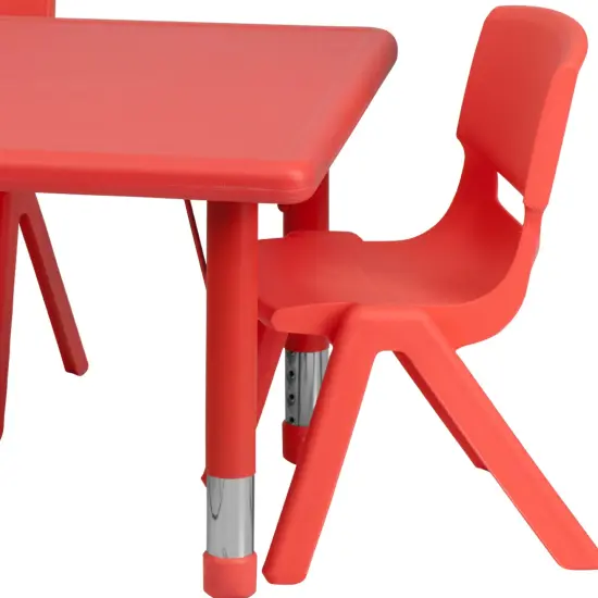 Emma and Oliver 24"W x 48"L Rectangular Plastic Height Adjustable Activity Table Set with 4 Chairs Red {5}