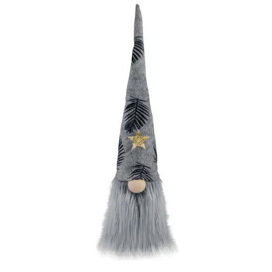 Northlight Lighted Star Gnome with Palm Leaves Hat Christmas Decoration - 16" - Gray and Black {1}