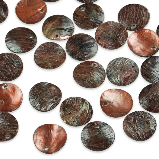 6 Packs of Button Tinted Shell Beads - Mauve - 15mm - 2 x 8" Strand {1}