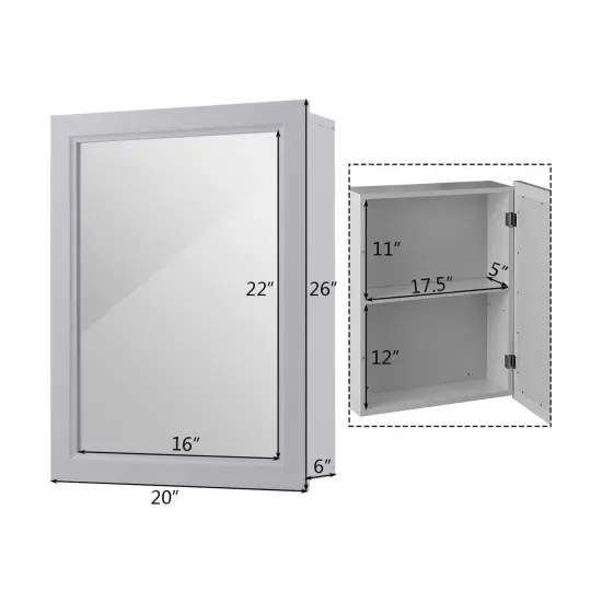 MDF and Glass Wall Mounted Bathroom Cabinet with Mirror and Adjustable Shelves Gray {5}