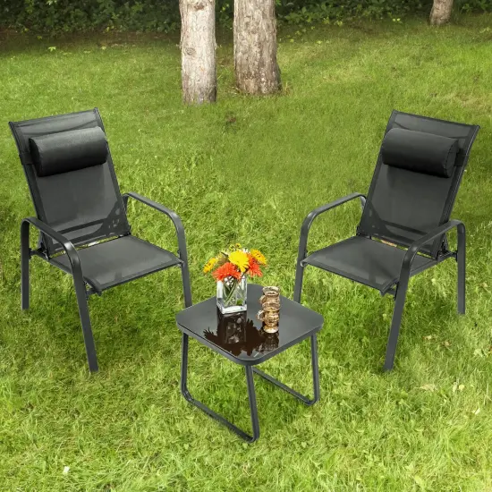 3 Pieces Patio Bistro Furniture Set with Adjustable Backrest Black {2}