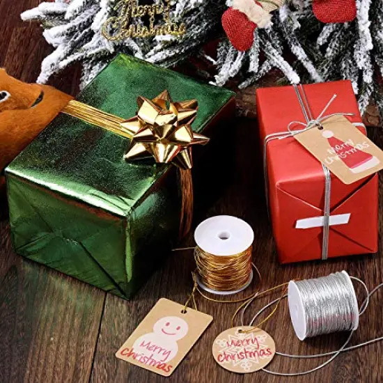 2 Rolls Metallic Elastic Cords Stretch Cord Ribbon Metallic Tinsel Cord Rope for Craft Making Gift Wrapping, 1 mm 55 Yards (Gold and Silver) {5}