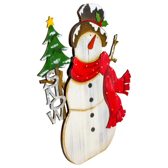 Northlight Snowman with "Snow" and Pine Tree Sign Wooden Christmas Decoration - 18" White {3}