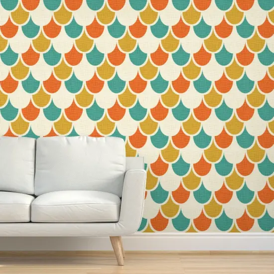 Peel & Stick Wallpaper 2FT Wide Animal Print Midcentury Mod Retro Scallops Snakeskin Vintage Scales Custom Removable Wallpaper by Spoonflower {5}