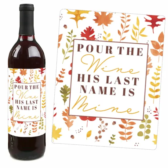 Big Dot of Happiness Fall Foliage Bride - Autumn Leaves Bridal Shower and Wedding Party Decorations - Wine Bottle Label Stickers - Set of 4 {4}