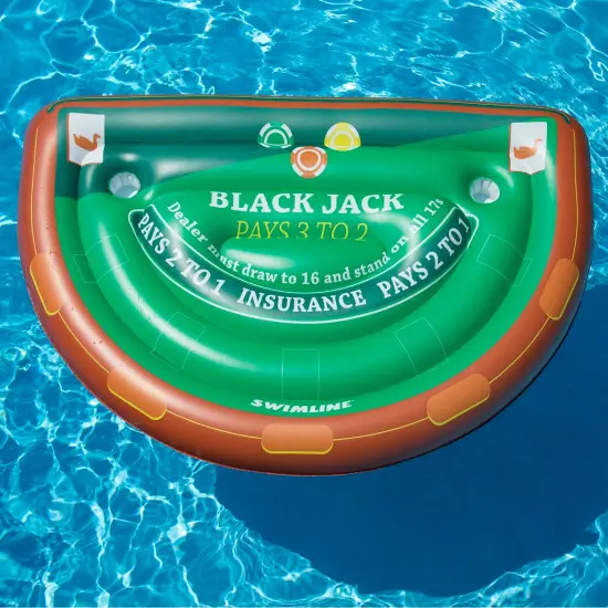 Swim Central 60" Green and Brown Inflatable Blackjack Table Game with Water Proof Cards {4}