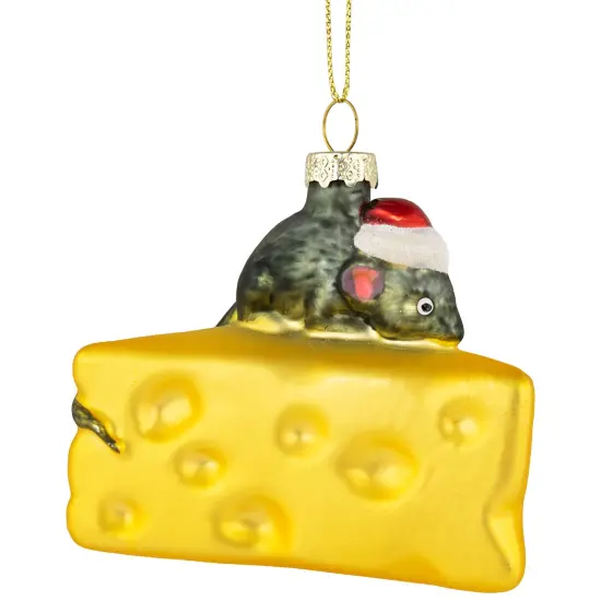 Northlight 3.25" Mouse with Cheese Glass Christmas Ornament Gray {4}