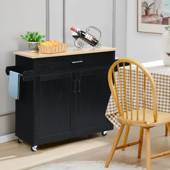 Rolling Kitchen Island Cart with Towel and Spice Rack Black {2}