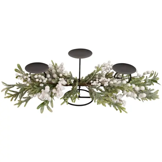 Northlight Frosted Mixed Foliage and Berries Christmas Triple Pillar Candle Holder - 26" Black {3}