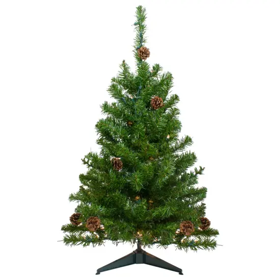 Northlight 3' Pre-Lit Canadian Pine with Pine Cones Artificial Christmas Tree - Clear Lights Green {3}