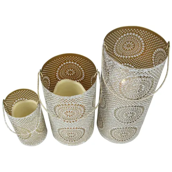 Northlight Set of 3 White and Gold Moroccan Style Pillar Candle Lanterns 10" {5}