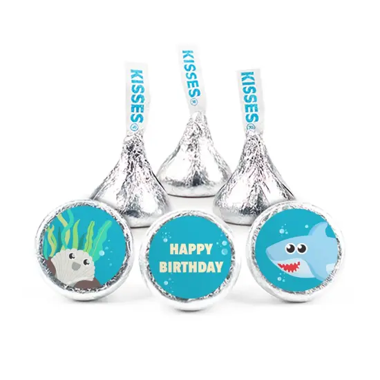 324ct Blue Shark Birthday Party Stickers for Hershey's Kisses Kid's Party Favors, Party Supplies - DIY - Candy Not Included - By Just Candy {1}