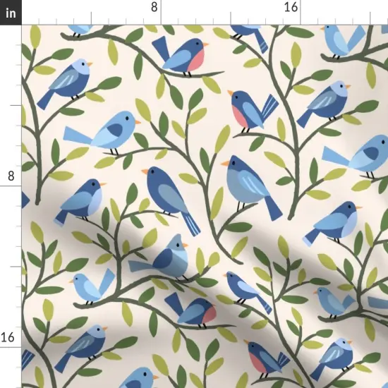 Various Fabrics by the Yard or Fat Quarter Blue Birds Leaves Nature Forest Woodland Backyard Custom Printed Fabric by Spoonflower {2}