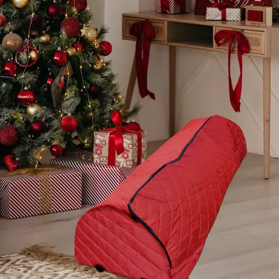 Simple Living Red Quilted Rolling Christmas Tree Storage Bag for Trees Up to 12ft {4}