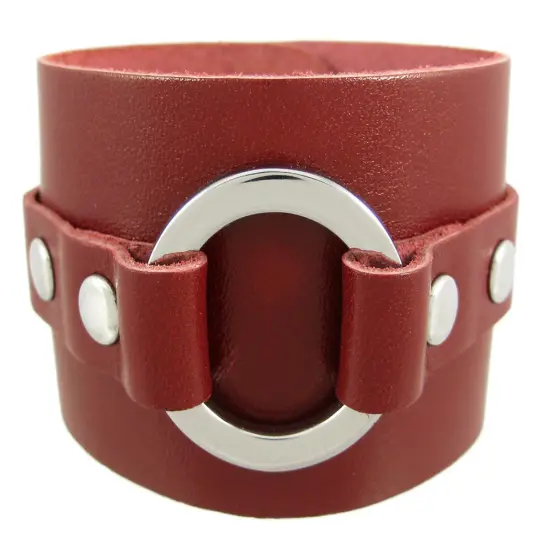 Brown Leather Chrome O Ring Wristband Bracelet {1}