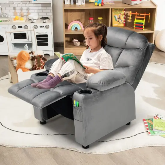 Kids Recliner Chair with Cup Holders Suitable for Children's Room, Living Room and Bedroom Light Grey {2}