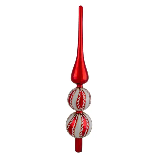 Northlight Iridescent Glittered Glass Finial Christmas Tree Topper - 14.75" - Red and White {1}