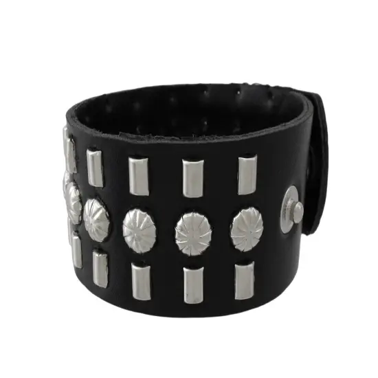 Black Vinyl Barrel Studded Wristband with Round Studs {3}