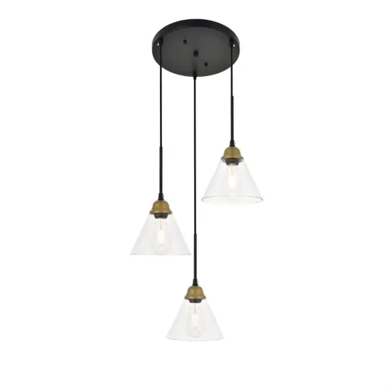 Histoire 3 light brass and black Pendant {5}