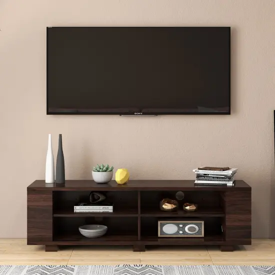 Wooden TV Stand with 8 Open Shelves for TVs up to 65 Inch Flat Screen Walnut {2}