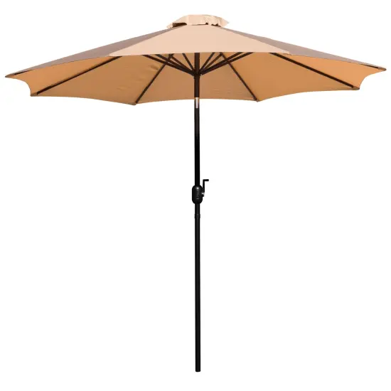 Merrick Lane Bali 9' Round UV Resistant Outdoor Patio Umbrella With Height Lever And 33° Push Button Tilt Tan {1}