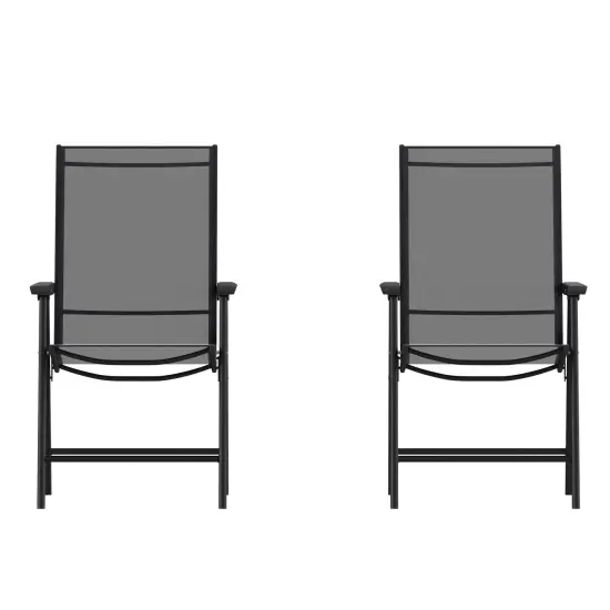 Emma and Oliver Outdoor Folding Patio Sling Chair / Portable Chair (2 Pack) Black {1}
